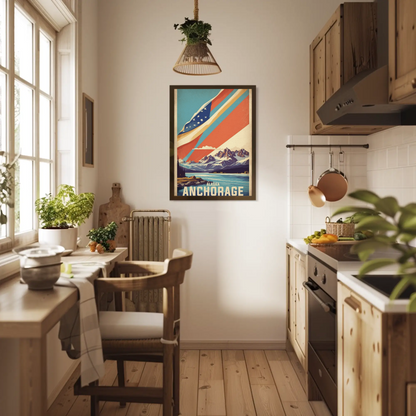 Anchorage Alaska Mountain Lake Vintage Travel Poster