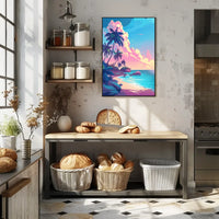 Tropical Sunset Beach Scene Art Poster