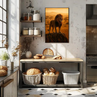 Majestic Lion in Golden Savannah Animal Poster