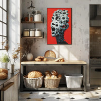 Surreal Faces Collage Poster: Red Background Art PosterGoat