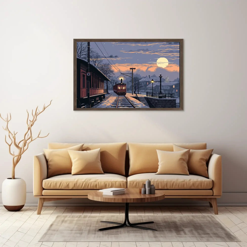 Vintage Winter Train Station Nostalgia Art Print
