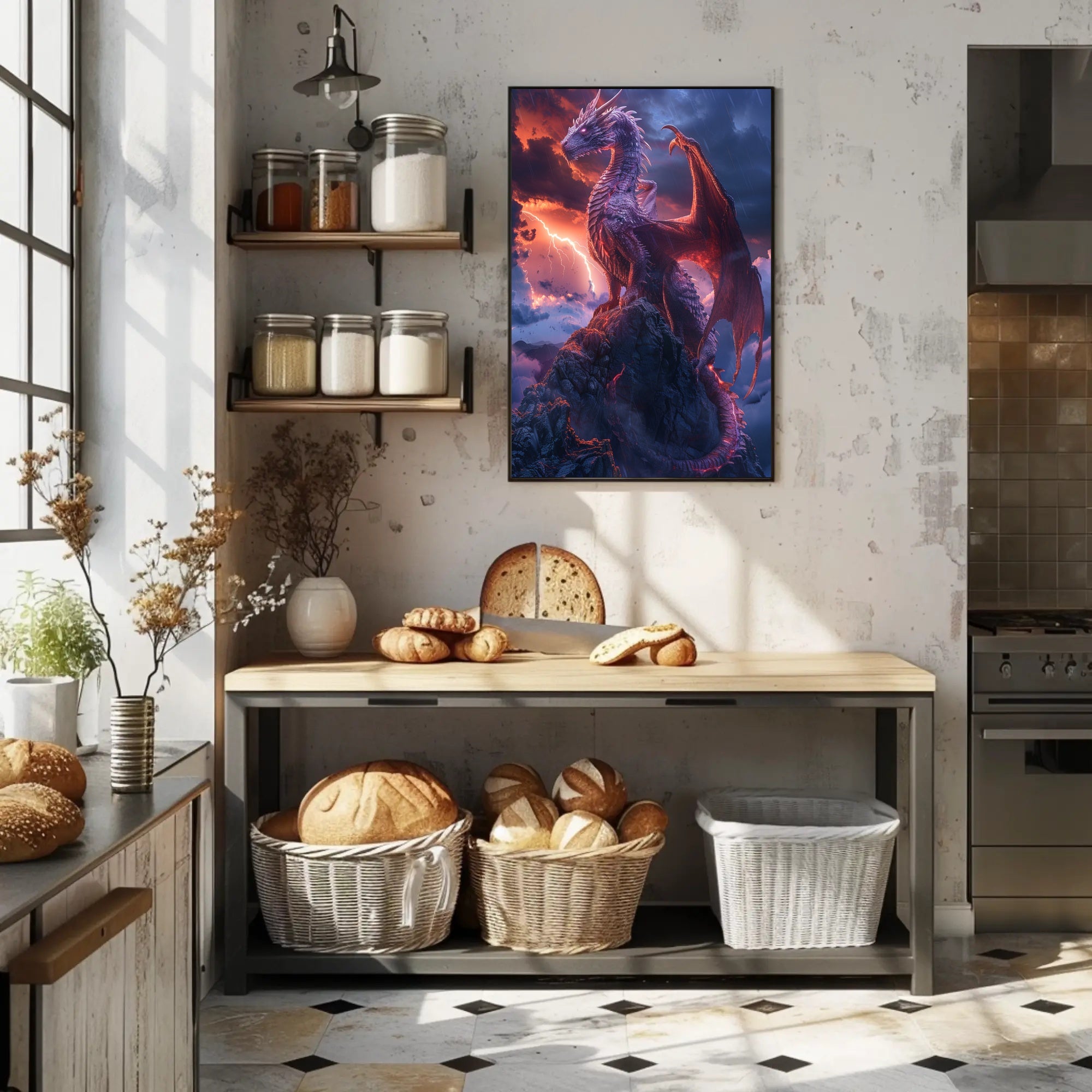 Majestic Dragon Over Stormy Peak Fantasy or Mythology Poster PosterGoat