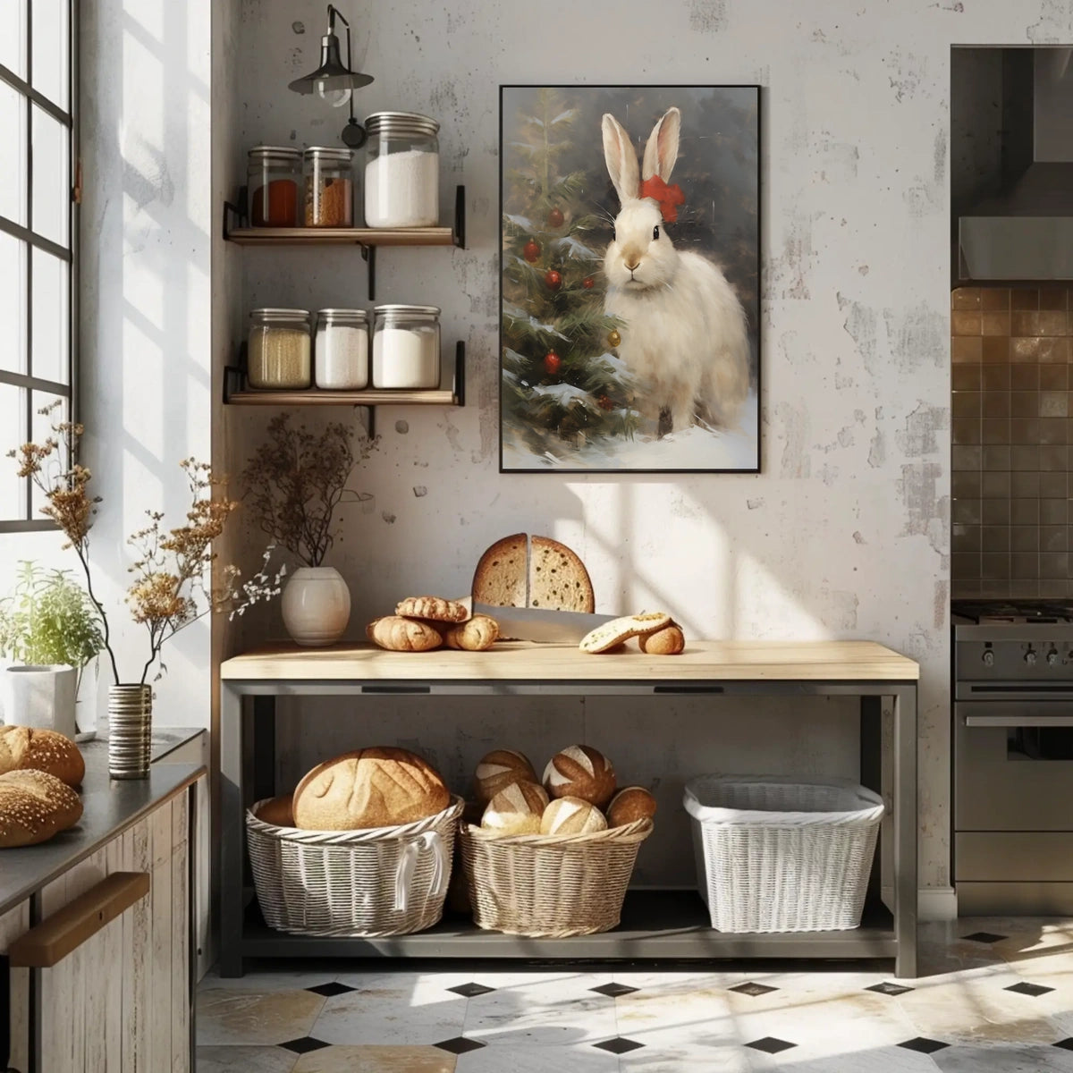 Festive Rabbit And Christmas Tree Poster