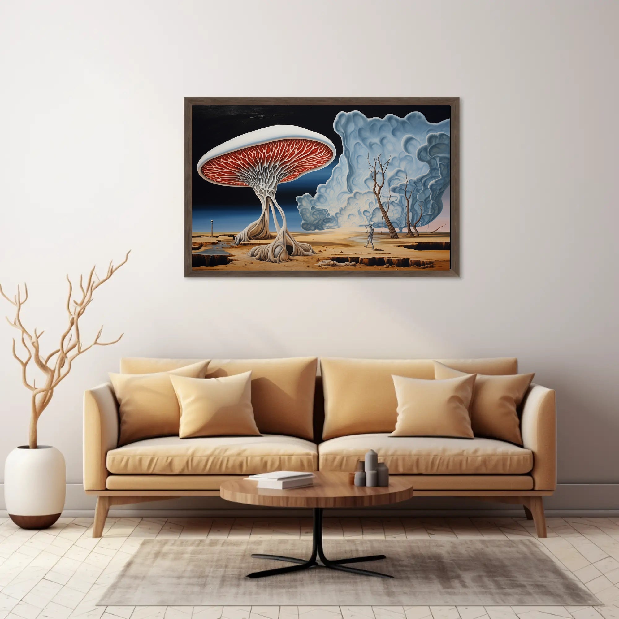 Surreal Landscape with Skeletal Wanderer Fantasy Poster
