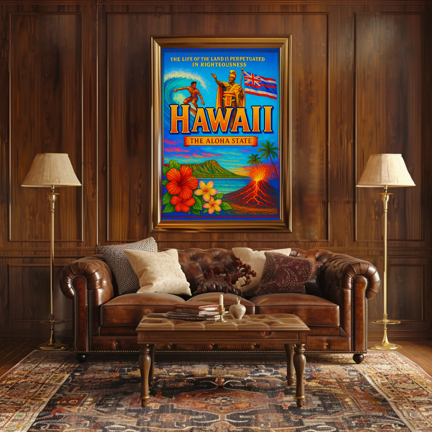 Hawaii Aloha State Surf Volcano Heritage Poster