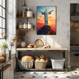Majestic Sunset Over Christ the Redeemer Travel Poster