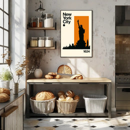 Statue Silhouette New York Skyline Poster Modern Wall Art