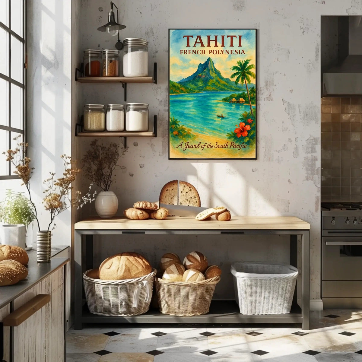 Tahiti Vintage Paradise Poster: Tropical Island Art Print