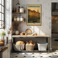 Copenhagen's Vibrant Waterfront Vintage Travel Poster