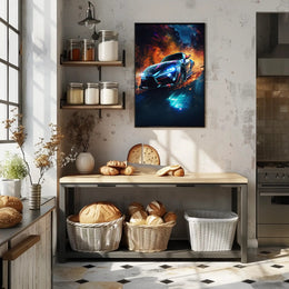 High-Speed Racing Car in Motion Sports Poster