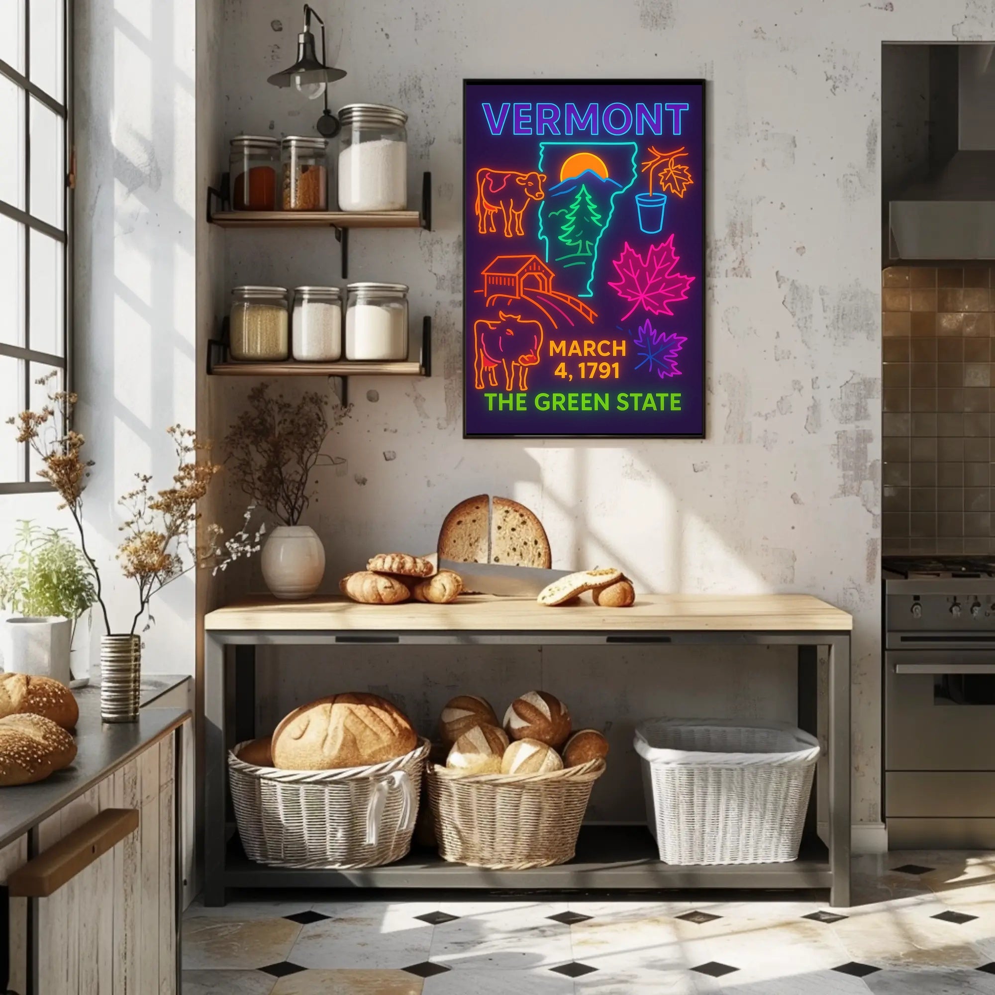 Vermont Neon Heritage Art Print - Cultural or Heritage Poster