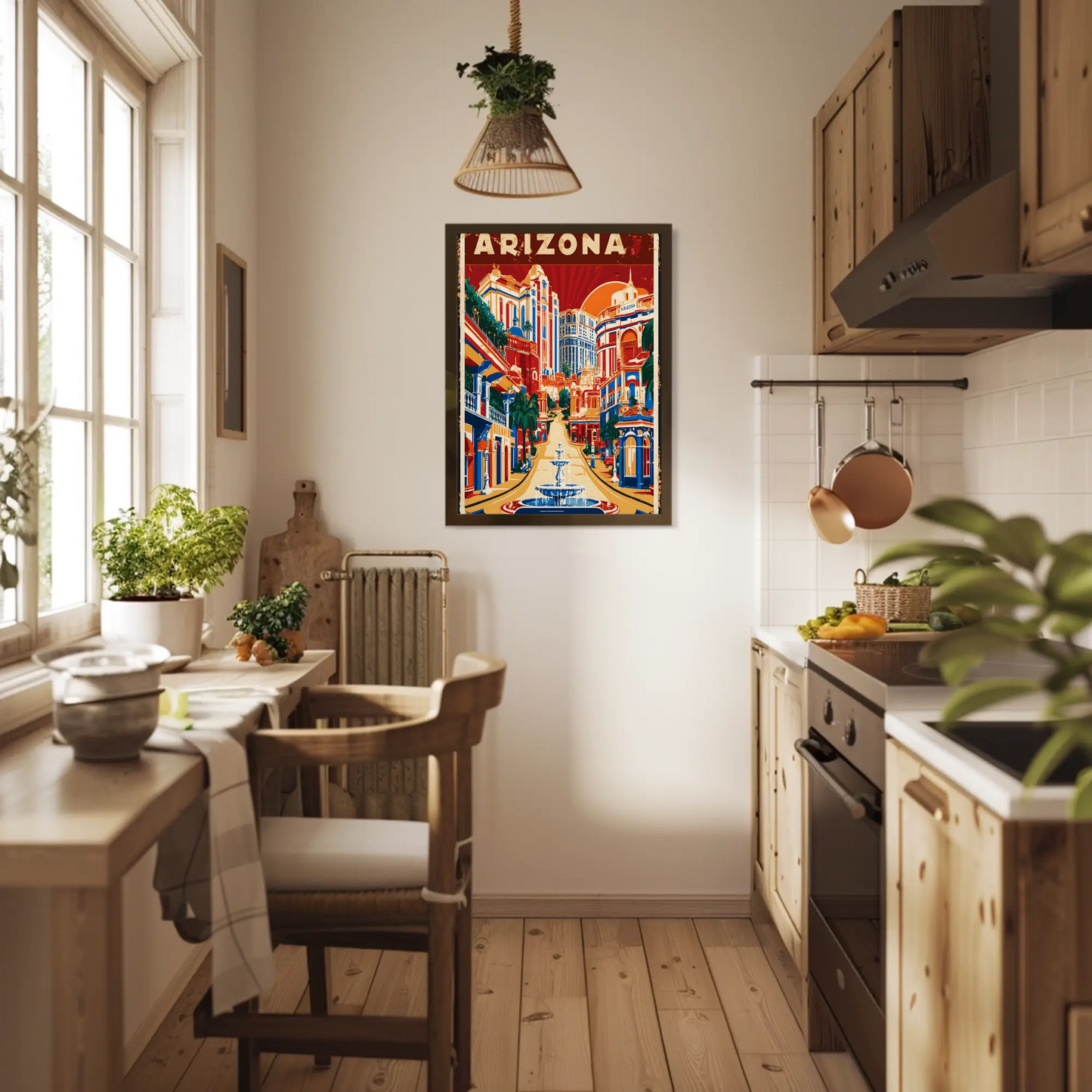 Arizona Bold Hillside Downtown Retro Travel Poster USA