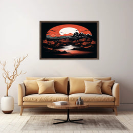 Tranquil Landscape Under A Crimson Moon Poster