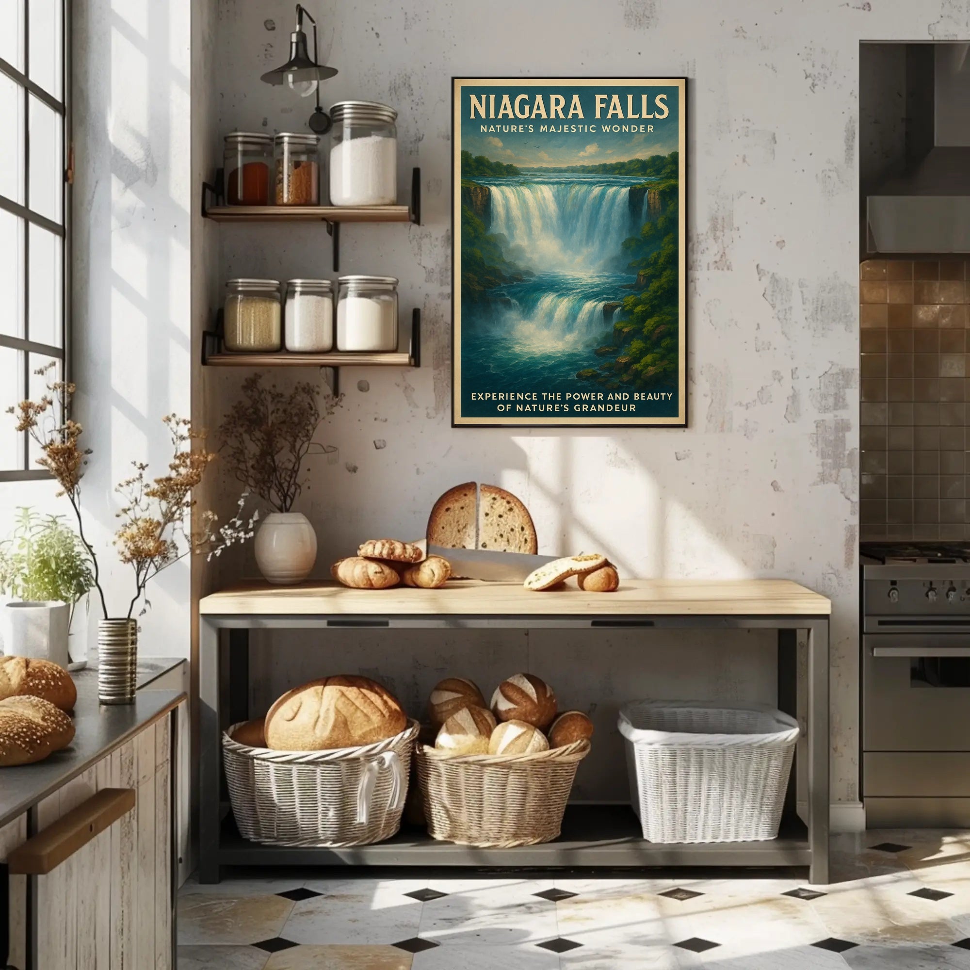 Niagara Falls Vintage Travel Art Illustation Travel Poster