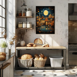 Enchanted Cityscape Under The Moon Poster