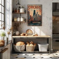 Chicago Skyline Vintage Distressed Urban Cityscape Nostalgic Decor Timeless Heritage Poster