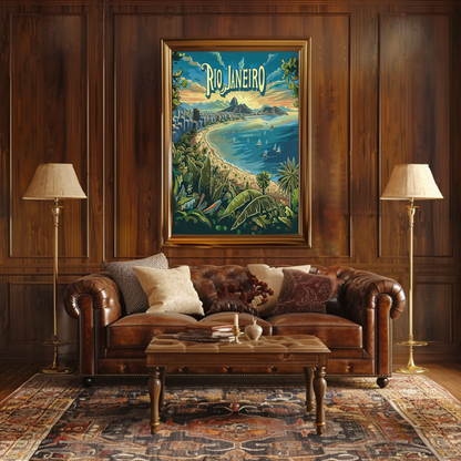 Rio Janeiro Tropical Beachfront Sailboats Sunset Travel Poster Travel Poster
