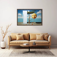 Surreal Coastal Dreamscape with Golden Mask Artistic Poster