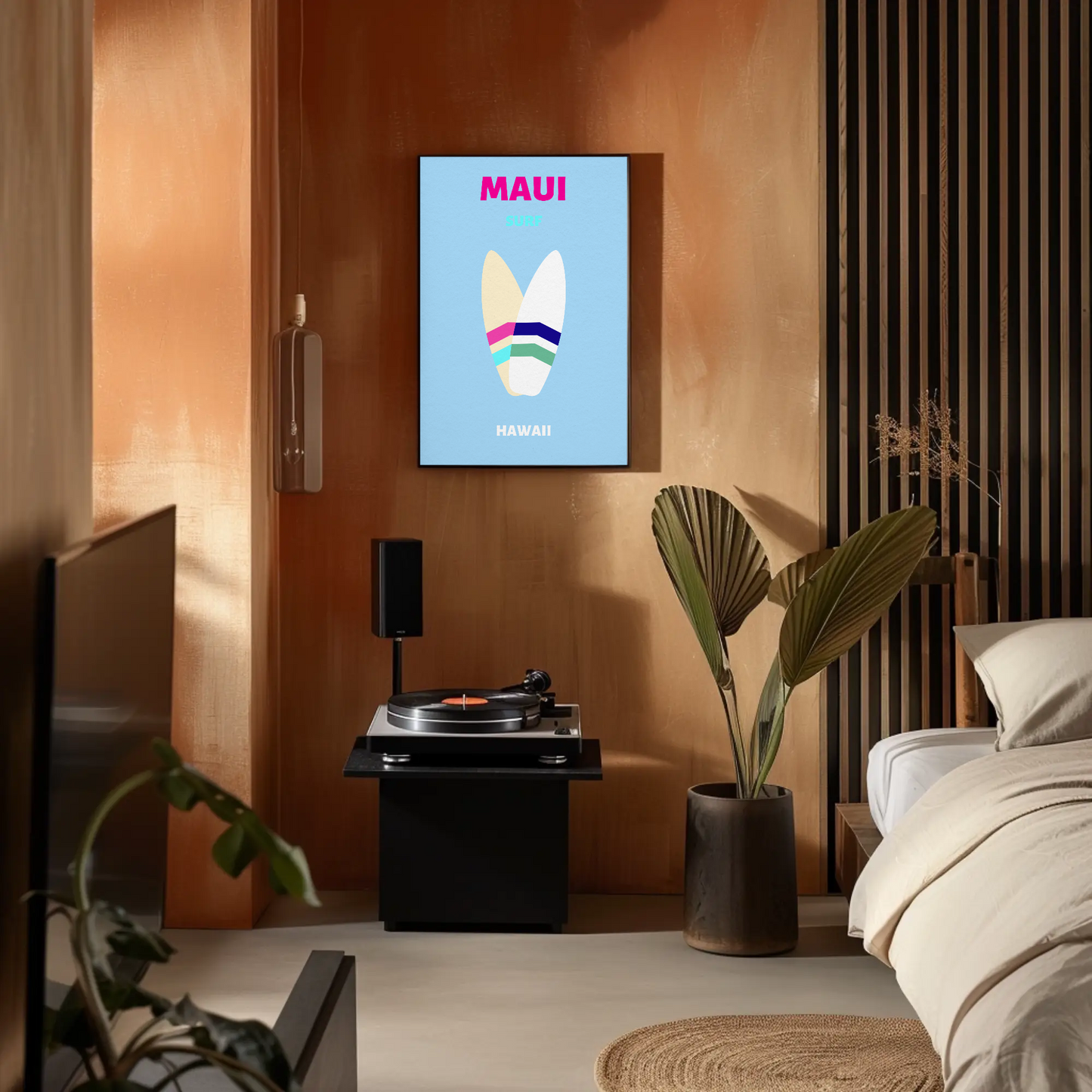 Maui Hawaii Surfboard Graphic Retro Travel Poster