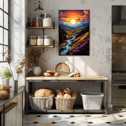 Sunset Over Mountain Stream Poster