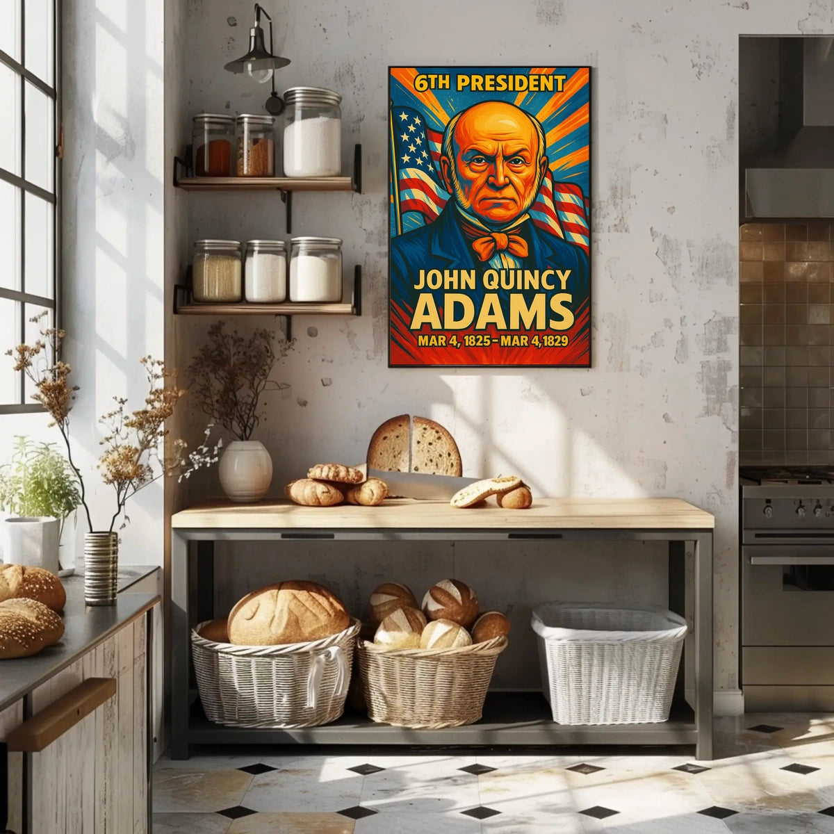 John Quincy Adams 6th President of the United States Colorful Comic Book Style Poster
