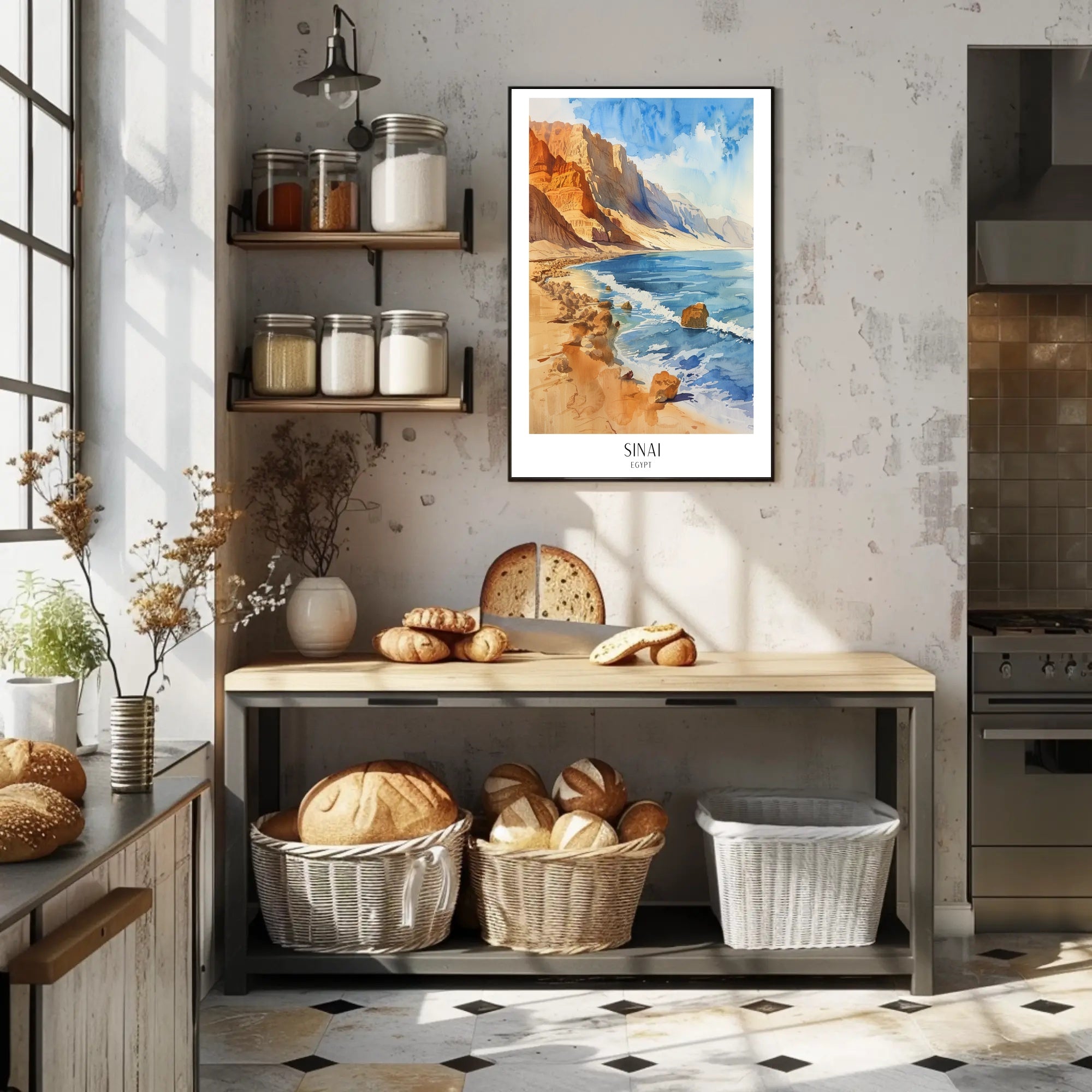 Picturesque Sinai Coastal Scene in Watercolor Travel Poster PosterGoat