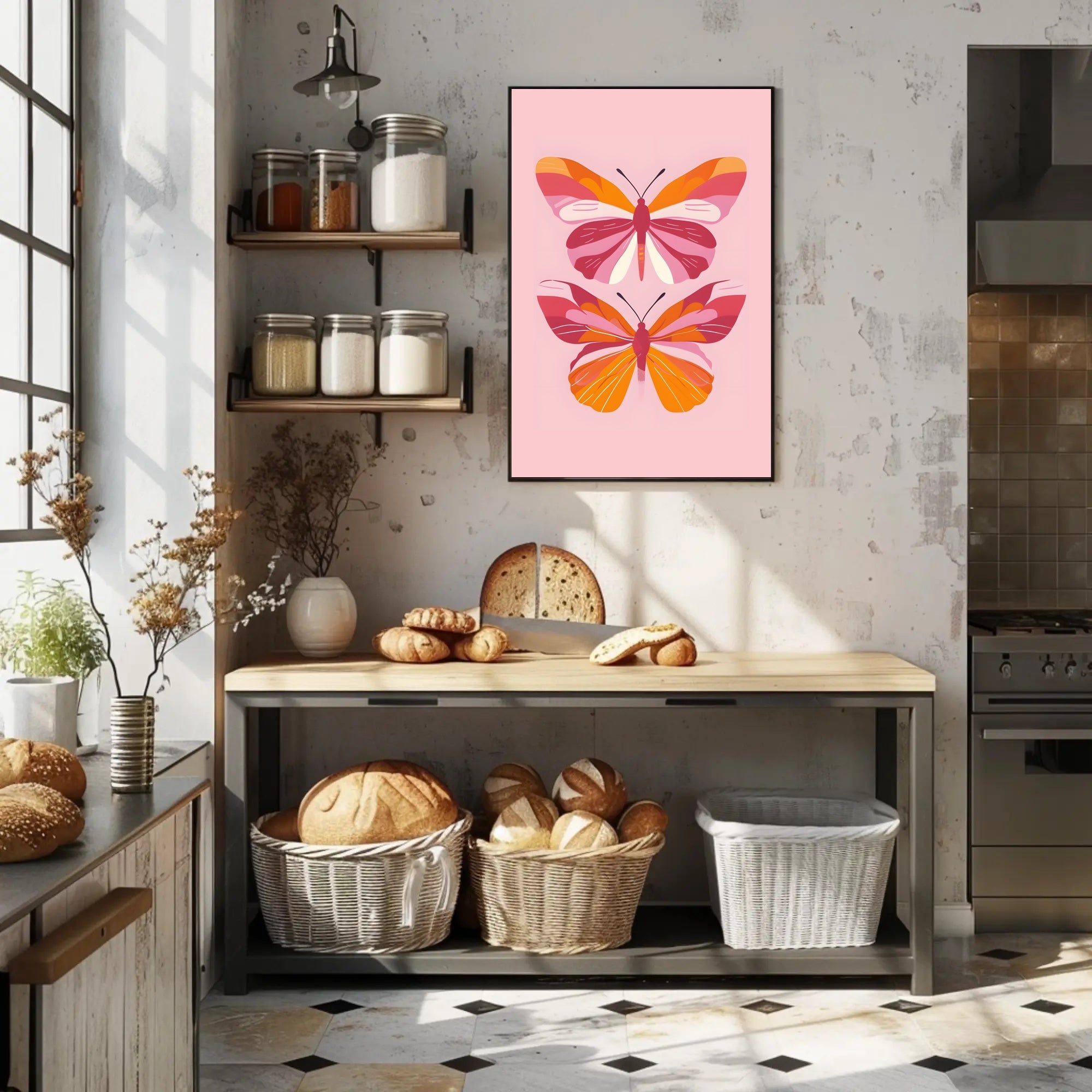 Stylized Butterflies on Pink: Abstract or Artistic Poster PosterGoat