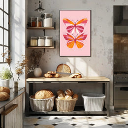 Stylized Butterflies on Pink: Abstract or Artistic Poster PosterGoat