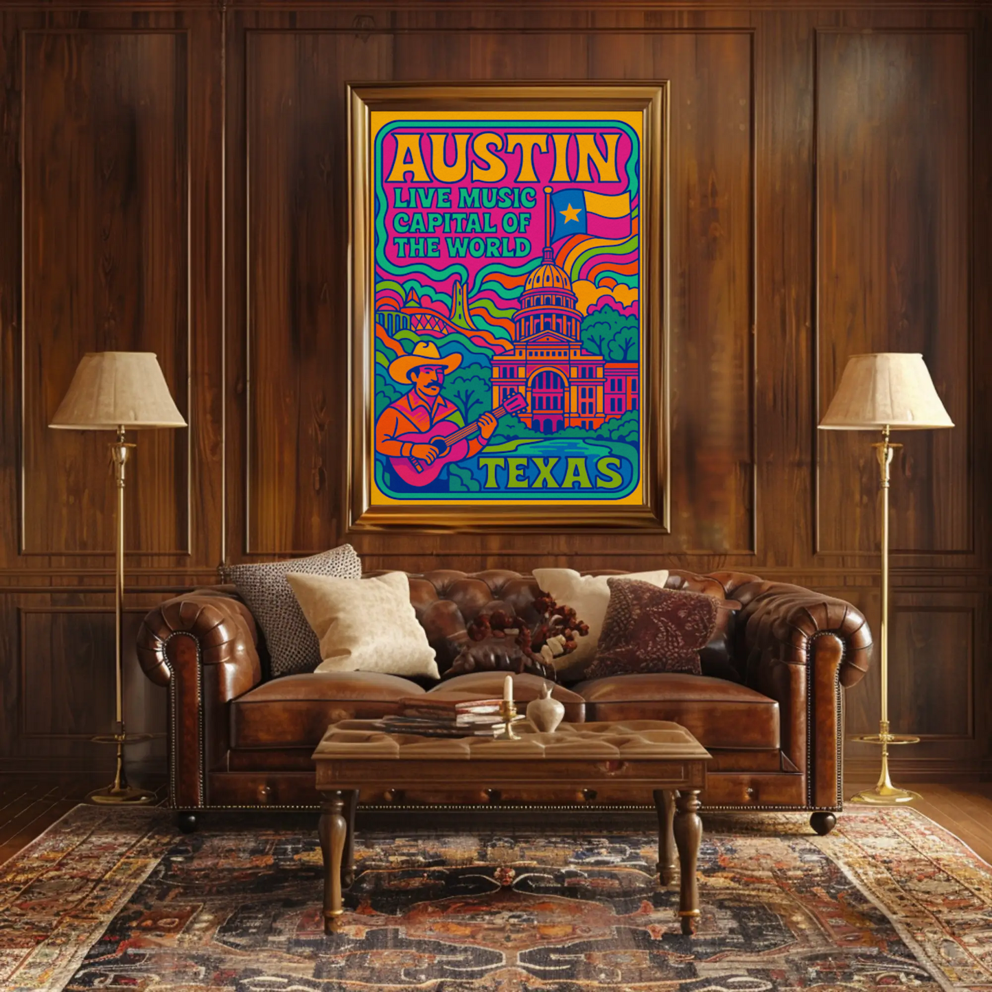 Psychedelic Sounds of Austin, Texas Travel Poster