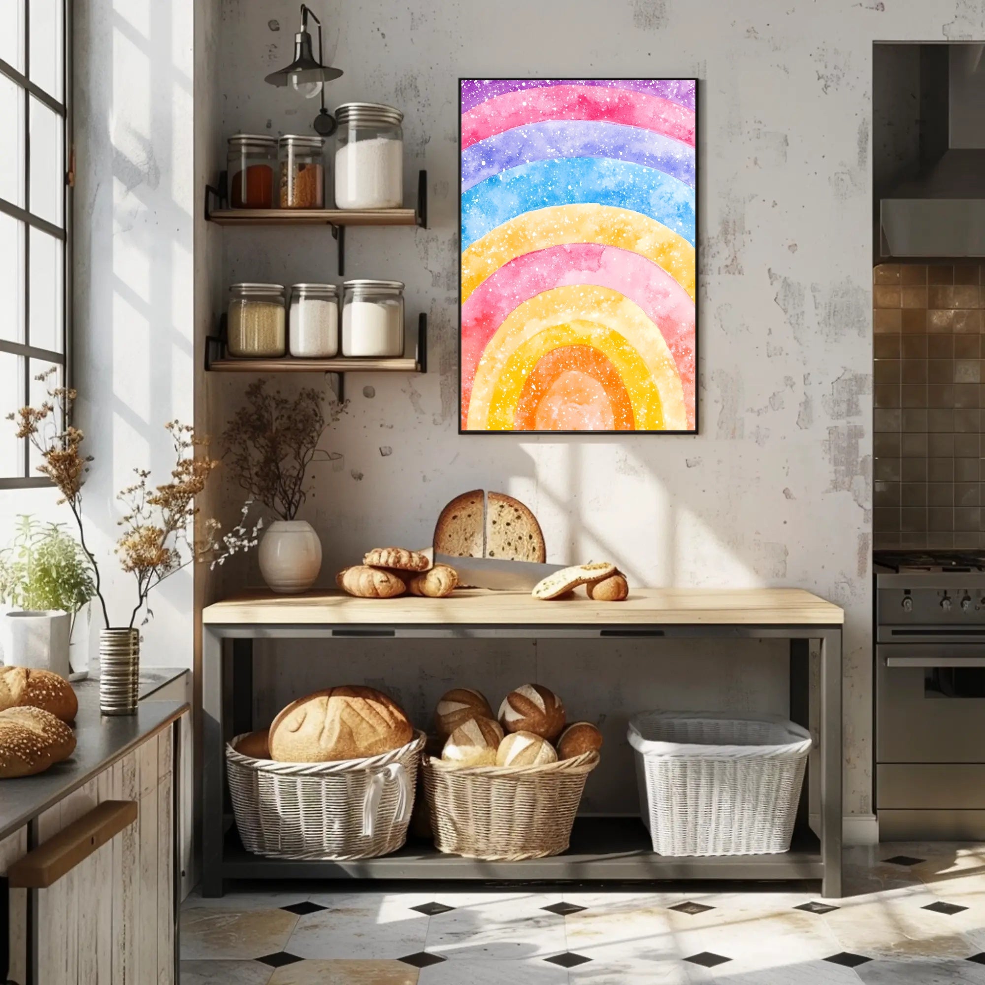 Rainbow Watercolor Poster Vibrant Nursery Wall Art