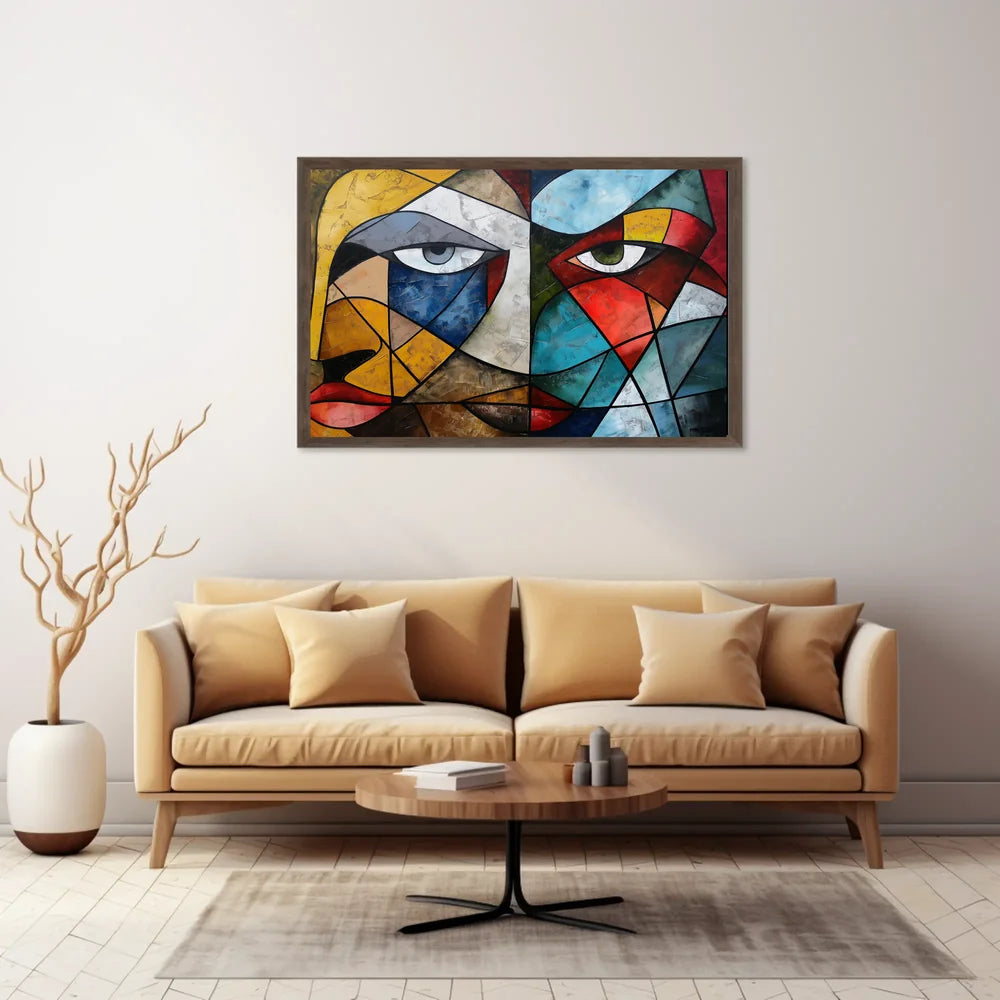 Cubist Faces Vibrant Abstract Art Poster Print