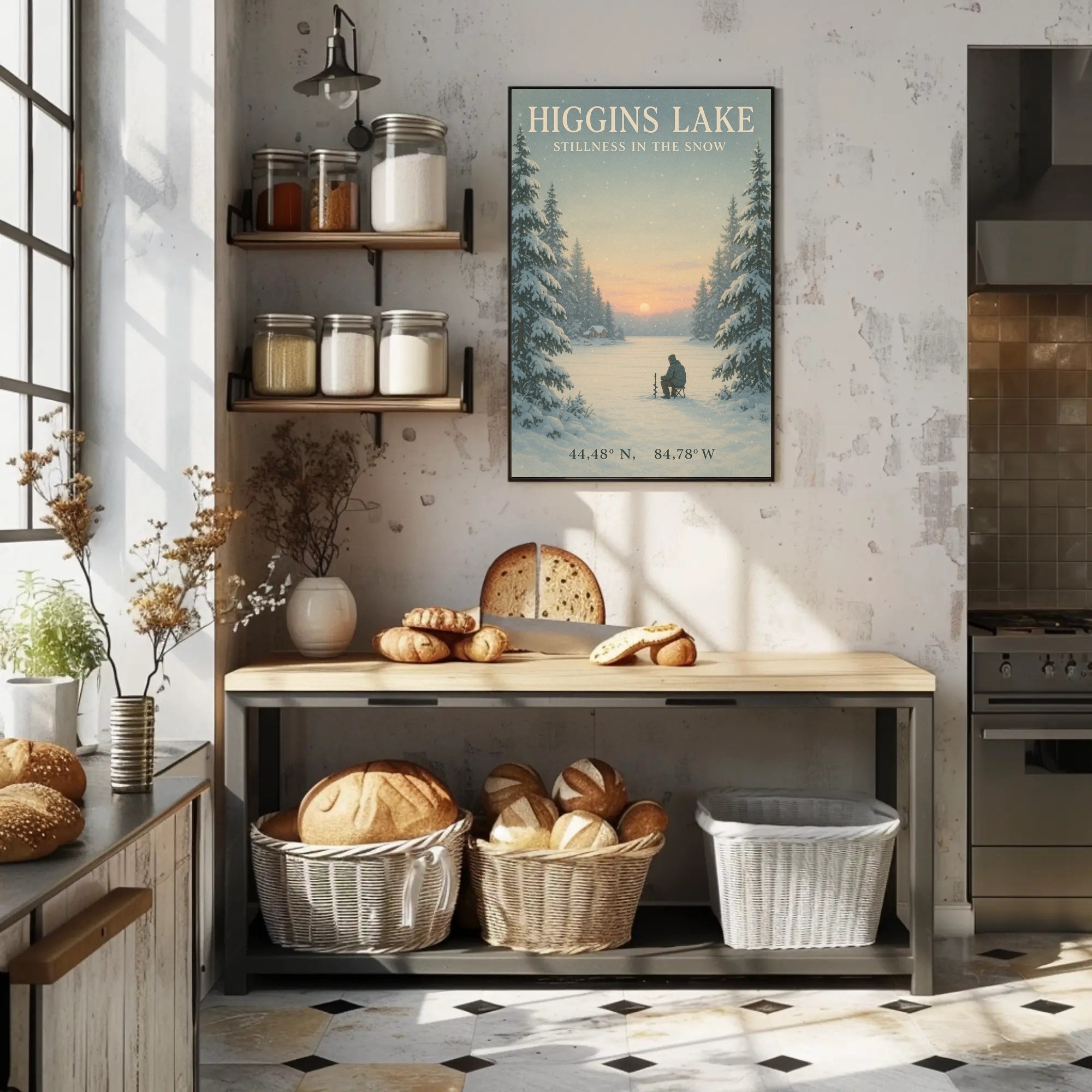 Higgins Lake Winter Serenity Ice Fishing Travel Poster