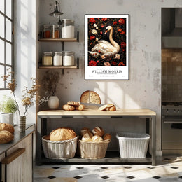 Swan and Floral Elegance, Arts and Crafts Poster
