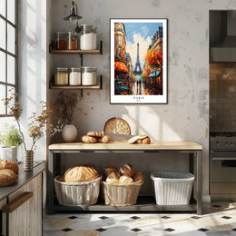 Parisian Street with Eiffel Tower Urban Cityscape Poster PosterGoat