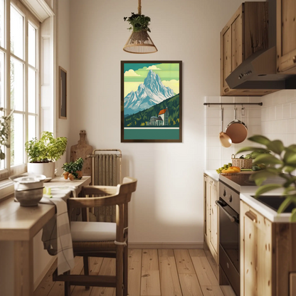 Lift Ride Through Snowy Hillside Vintage Travel Poster