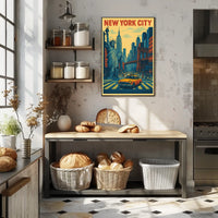 New York City Skyline Landmarks Poster Retro Wall Art