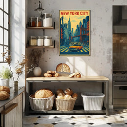 New York City Skyline Landmarks Poster Retro Wall Art