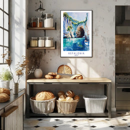 Vibrant Kefalonia Coastal Scene Watercolor - Travel Poster PosterGoat