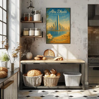 Abu Dhabi Cityscape with Camels Travel Poster