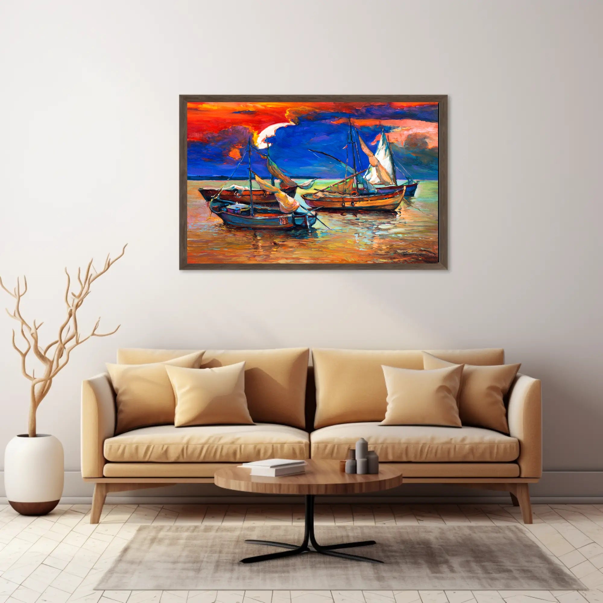 Vibrant Sunset Over Sailboats Poster