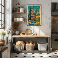 Medellín, Colombia Vintage Travel Poster