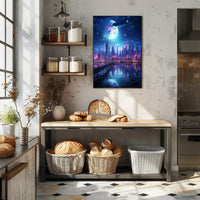 Neon Cityscape Under A Cosmic Sky Poster