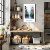 Portland Tranquil Urban Scene Watercolor Urban or Cityscape Poster PosterGoat