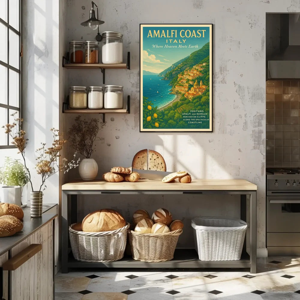 Amalfi Coast Travel Vintage Style Poster