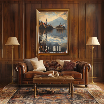 Lake Bled Island Church Reflection Travel Poster