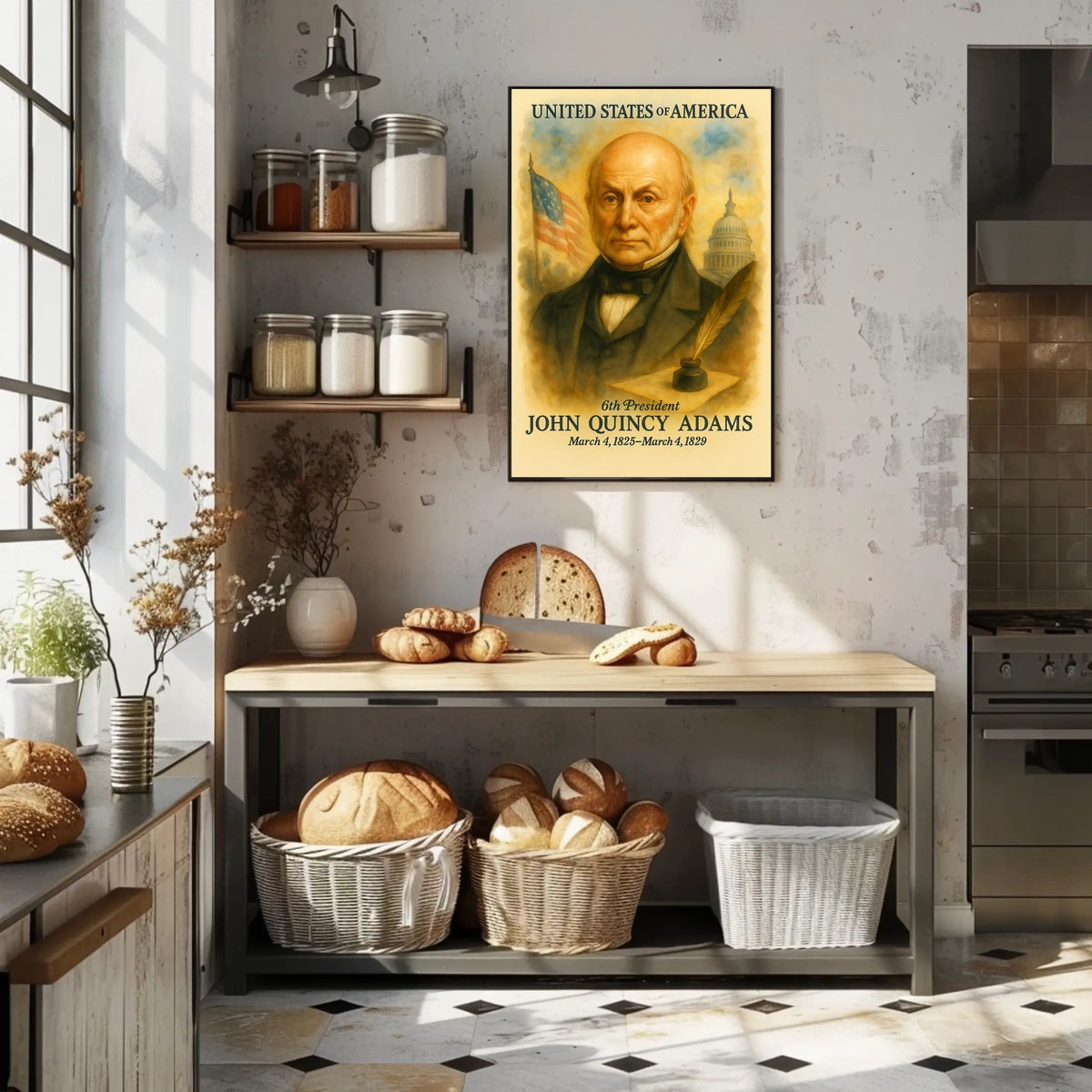 John Quincy Adams 6th President of the United States Vintage Watercolor Poster
