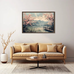 Serene Cherry Blossom Lake: Japanese Impressionist Poster
