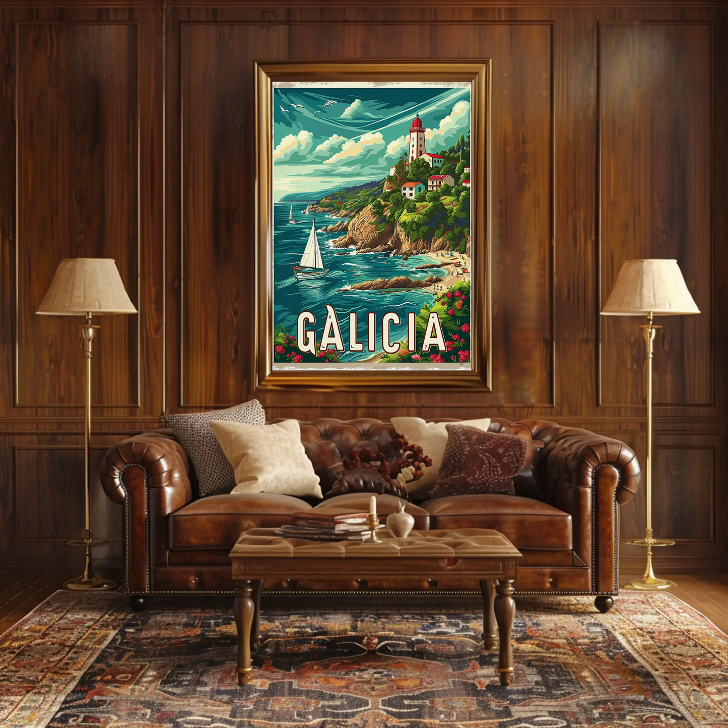 Galicia Sailing Lighthouse Coast Travel Poster