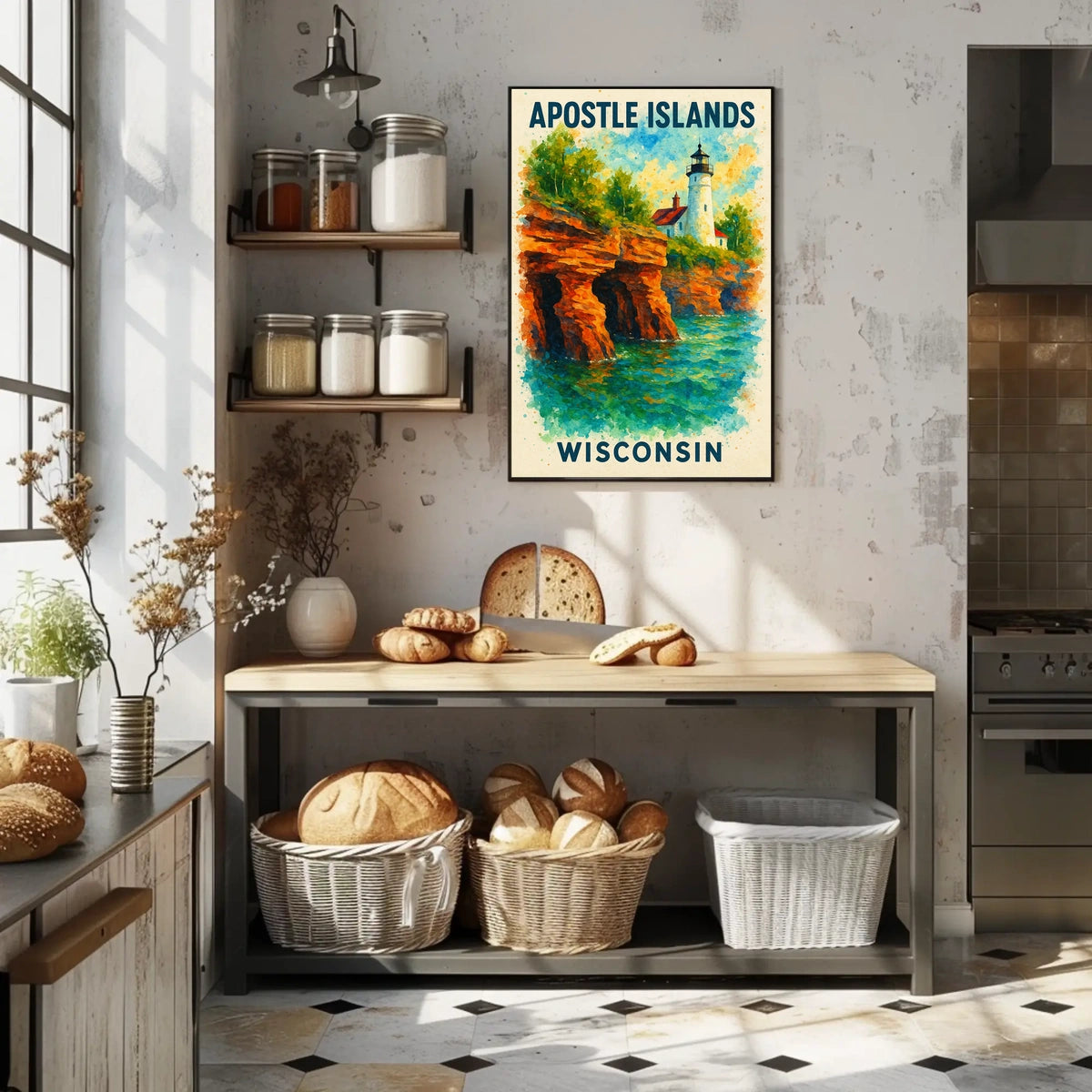 Apostle Islands Scenic Lighthouse Watercolor Art Poster