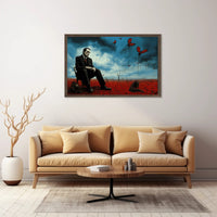 Contemplative Surrealism in Barren Landscape Artistic Poster